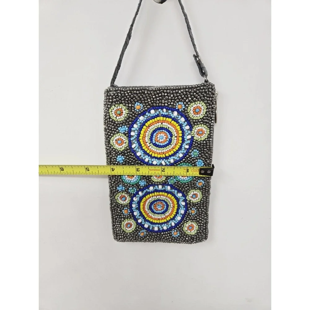 Bamboo Trading Co. Beaded Club Bag Wristlet‎ Purse Cross Body Phone Pouch Wallet